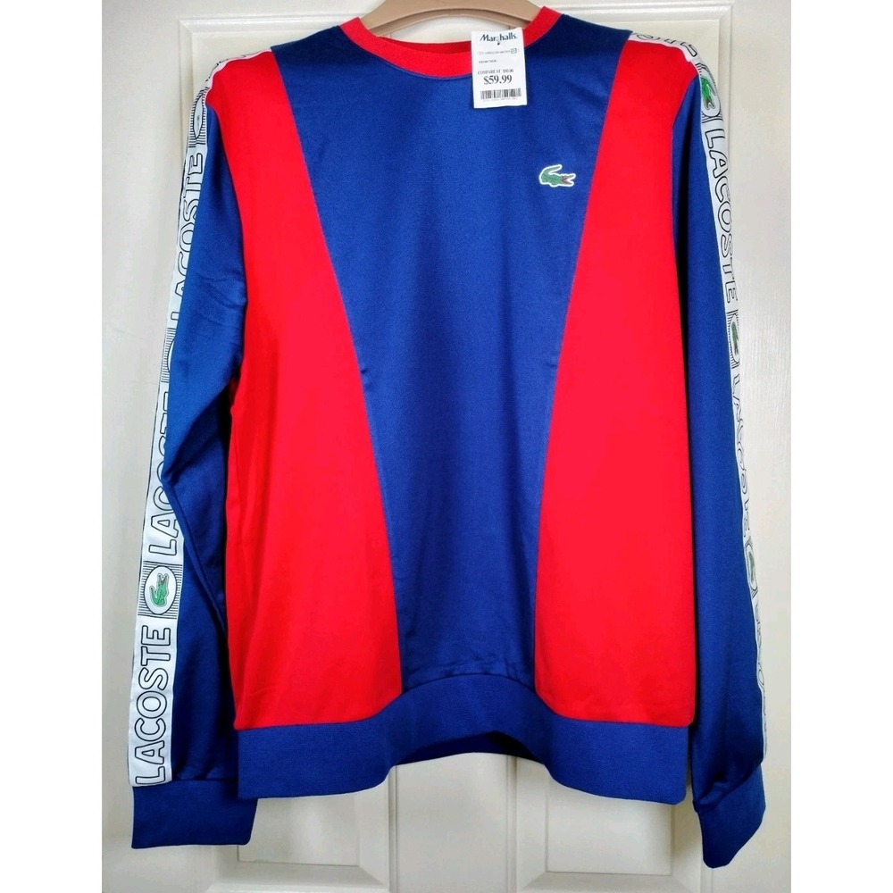NWT Lacoste Colorblock Logo Tape Crewneck Sweatshirt Blue Red Mens Sz 5 Large